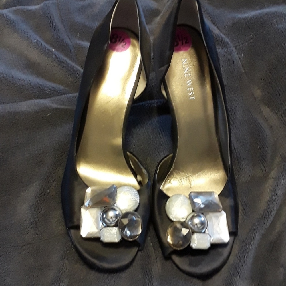 Nine West 3 inch black jeweled high heels